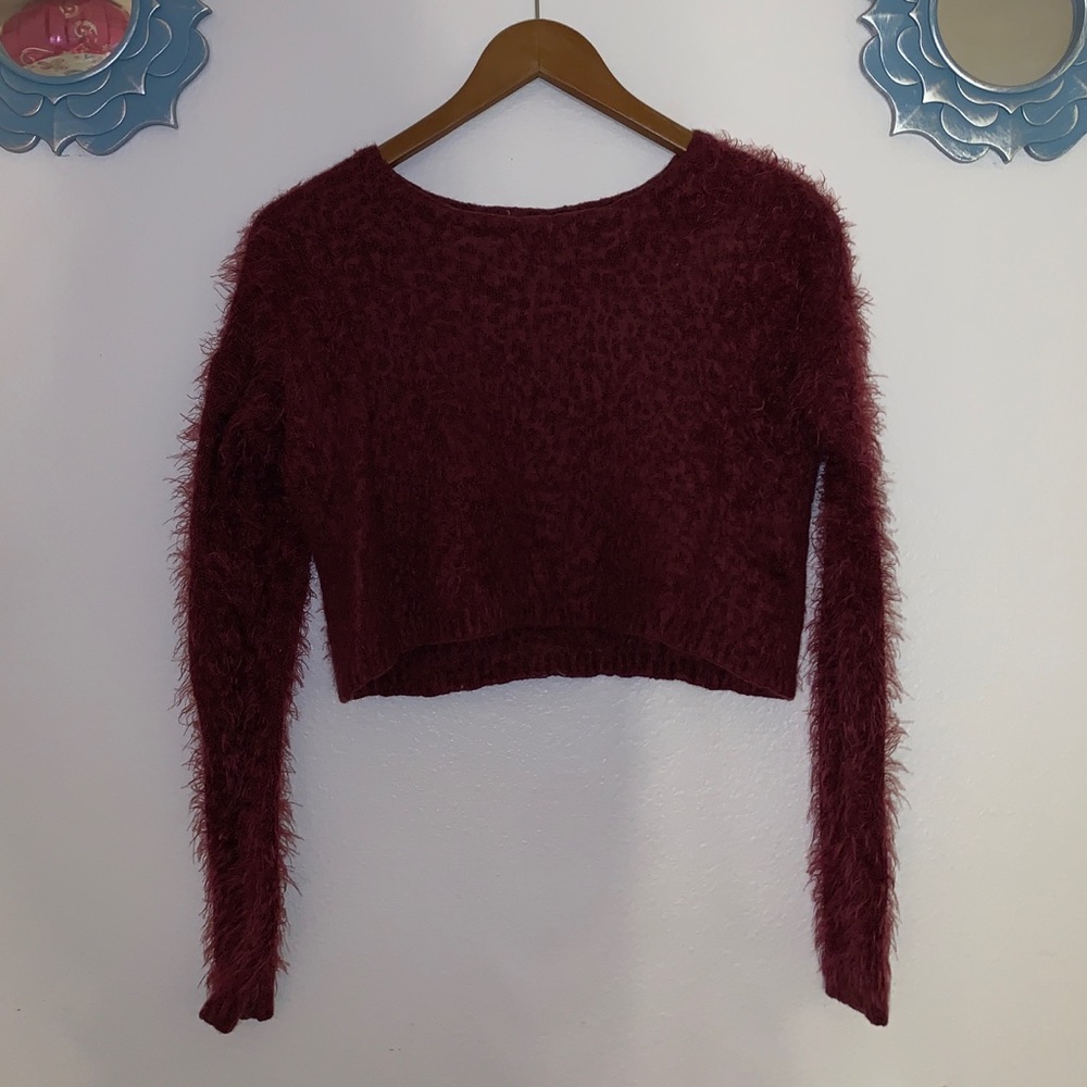 Hollister eyelash faux fur cropped sweater